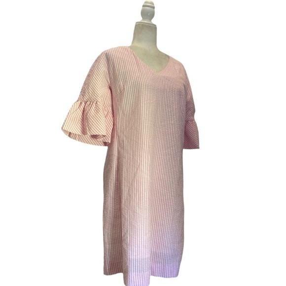 Duffield Lane Richland Ruffle SLV Dress in Pink NWT Cotton Seersucker Striped - Picture 7 of 9